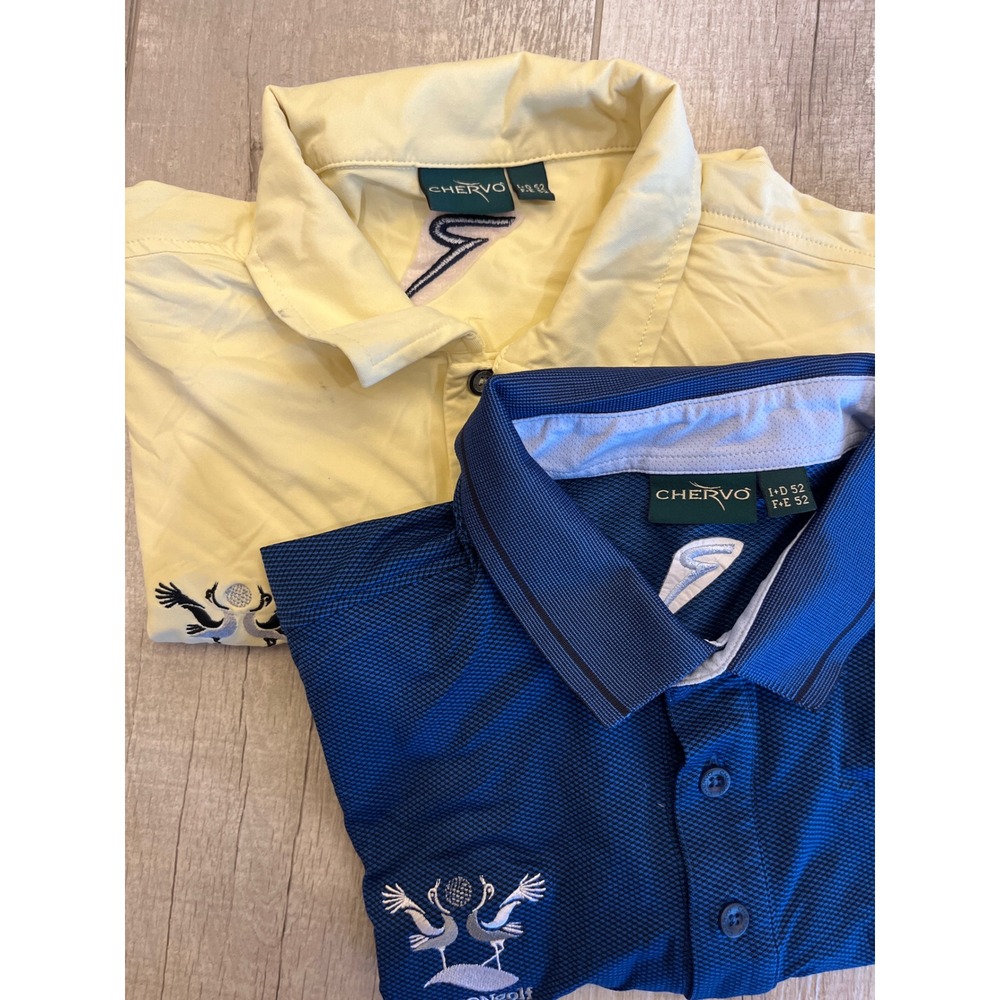 Chervo Golf Polo Shirt‎ Men's Medium/Large Blue Yellow Winston Golf Crane Logo